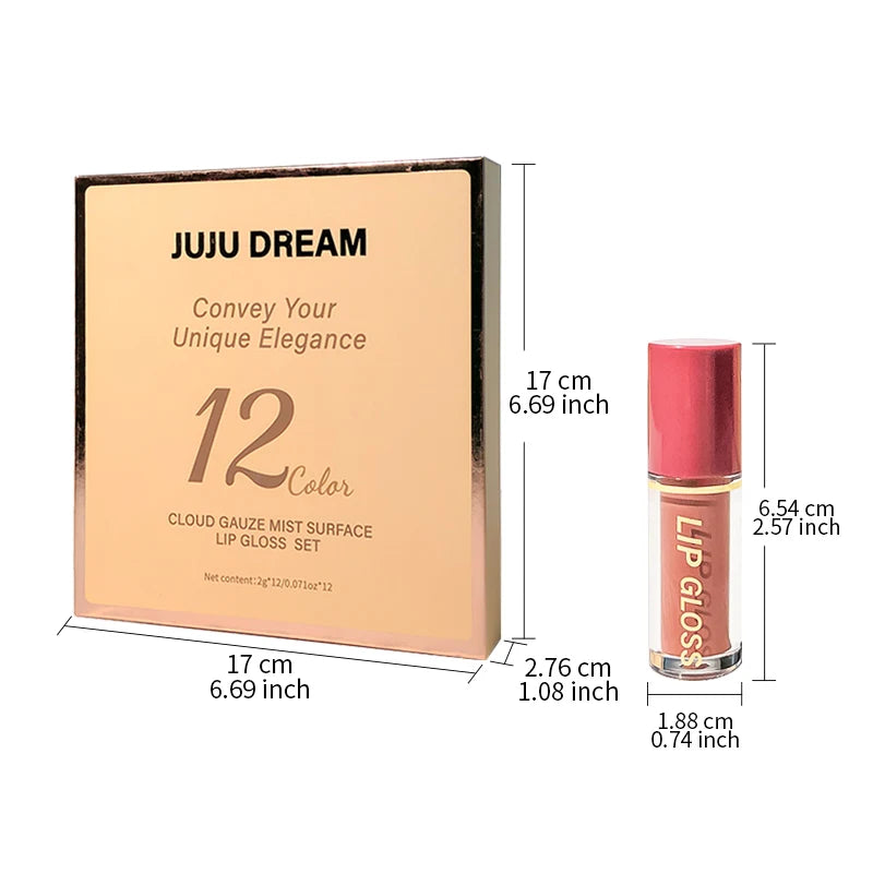 12pcs Matte Lip Glaze Set, Waterproof Long-Lasting Non-Stick Cup,Multi-Color System in Pink, Brown, Red, Purple