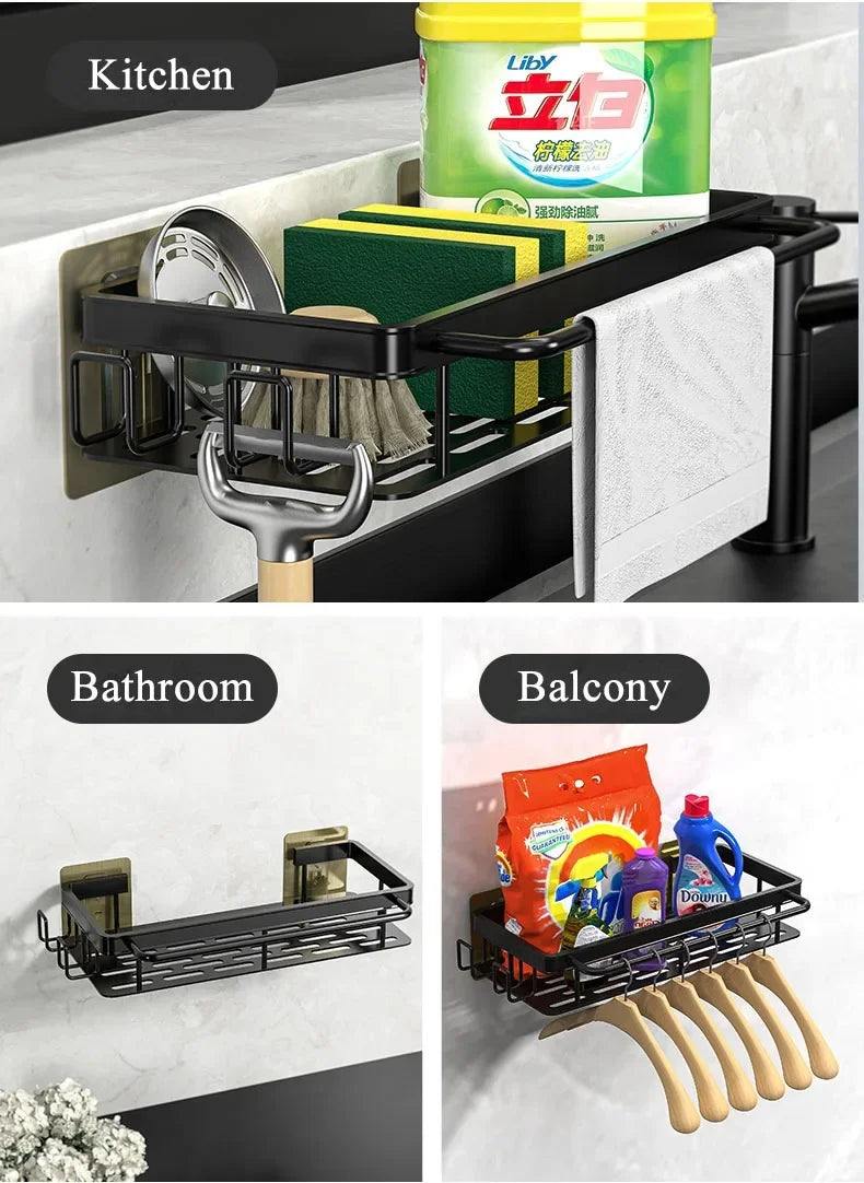 Wallmounted Kitchen Shelf Household Spice Rack Rags Detergent Storage Drainage Rack No Hole Installation Kitchen StorageShelf
