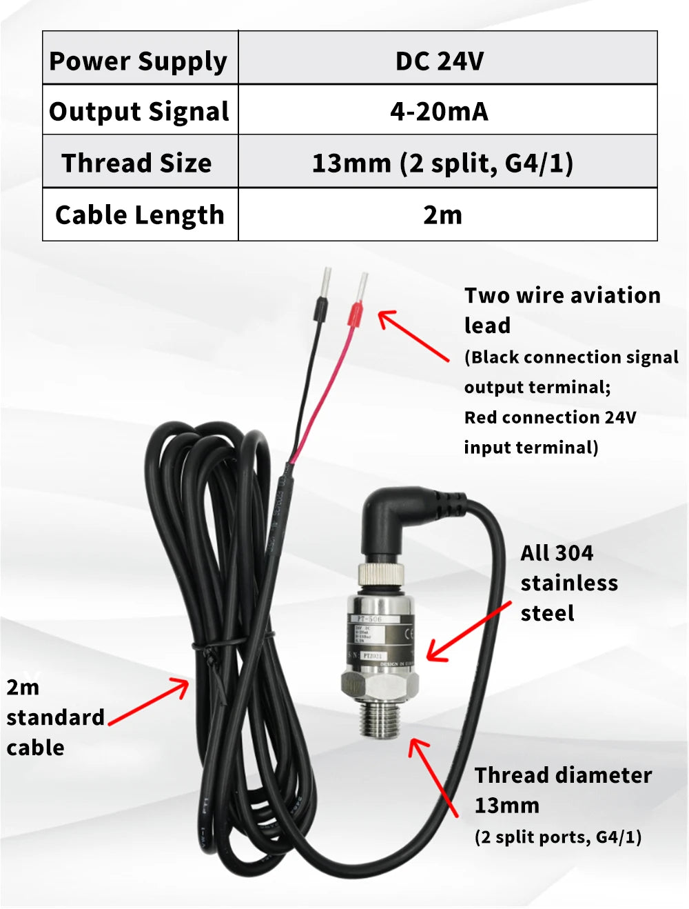 0.5%FS Pressure Transducer 0-1/1.6/2.5Mpa IP68 PT506 Pressure Transmitter Variable Frequency Water Pump Sensor DC24V G1/4 4-20mA