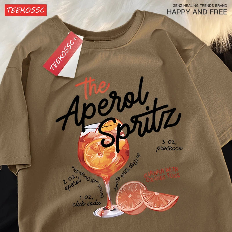 Iced Lemon Wine Beverage Print T Shirts Men Women Cute Crewneck Clothes Loose Summer T-Shirts Fashion Cotton Short Sleeve