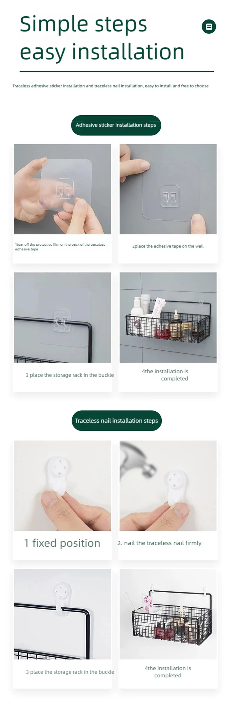 Kitchen Wall Shelf No Punch Easy Installation Drainer Basket Storage Rack Multifunctional Spice and Vegetable Storage Rack