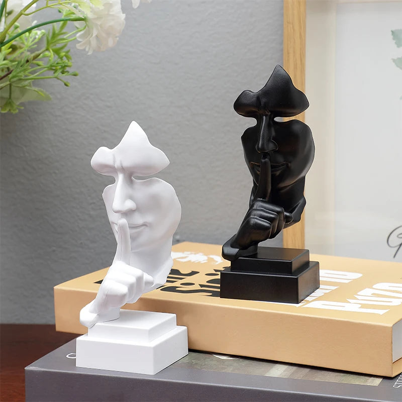 Mask Shush Gesture Ornament Finger Lip Statue Guardian Secret Home Decor Office Desktop Sculpture Gift Living Room Decoration