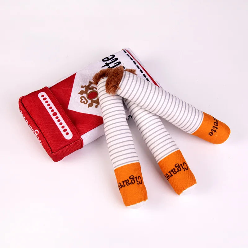 Stuffed Raw Dog Bite Toy Joint Cigarette Case Plush Cigar Funny Interactive Puppy Dog Chew Squeak Toys Cigarettes Toy for A Dog