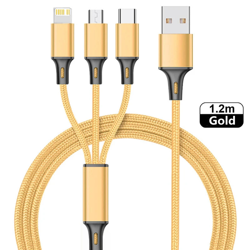 3in1 Data USB Cable for iPhone Fast Charger Charging Cable For Android phone type c xiaomi huawei Samsung Charger Wire For iPad