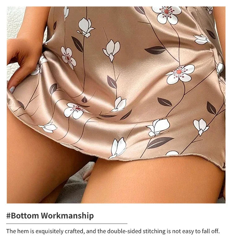 Women's Sleepwear Summer Floral Print Satin Nightgown Casual Sleeveless Backless Slip Night Dress Sexy Nightdress Home Clothes