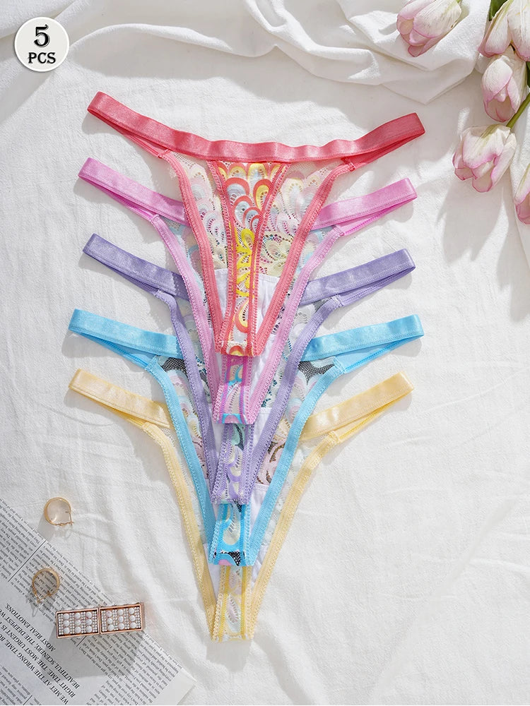 5pcs/Pack Low Rise Mixed Color Sexy Women G-string Fashion Style Elegant Sexy Lingerie Breathable Soft Lady Thongs Underwear