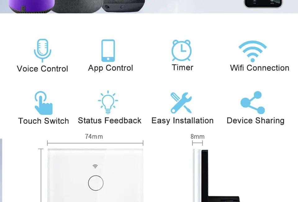 Tuya WiFi Smart Light Switch US Standard Work With Alexa Google Home Wall Touch Switch 110V 220V RF433Mhz Remote 1 2 3 4 Gang