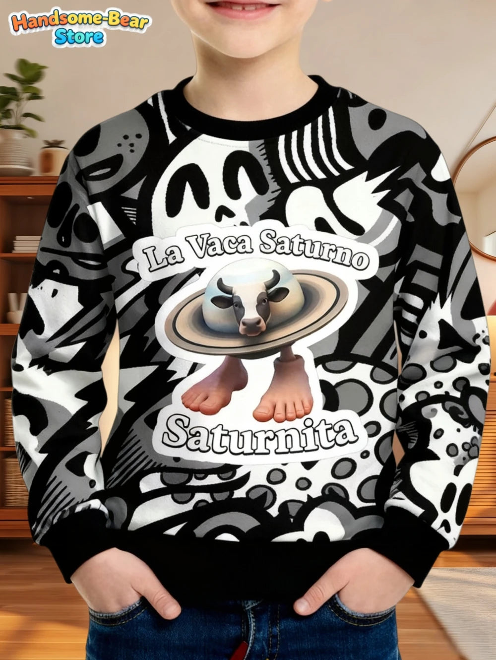 Italian Brainrot Boys Sweatshirt Autumn Long Sleeve Round Neck Hoodie Tungtung Sahur Brainrot Cartoon Children Tops Boys Clothes