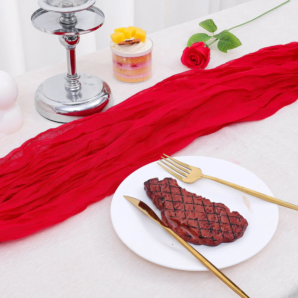 Valentine Red Long Table Runner Wedding Party Banquets Bridal Baby Shower Christmas Decorations Boho Gauze Polyester Cheesecloth