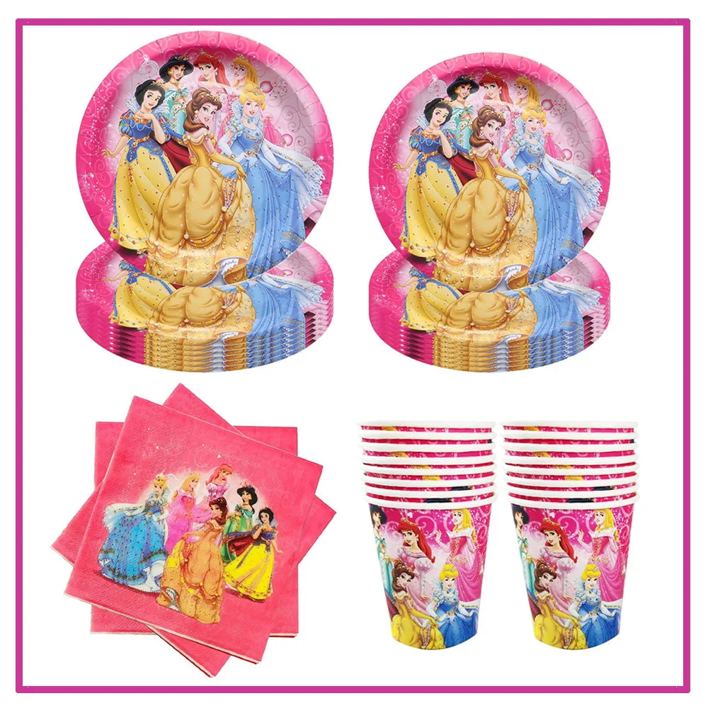 Disney Princess Birthday Party Decorations Girls Child Deco Disney Princess Birthday Plate Napkins Cups Tableware Supplies Setup