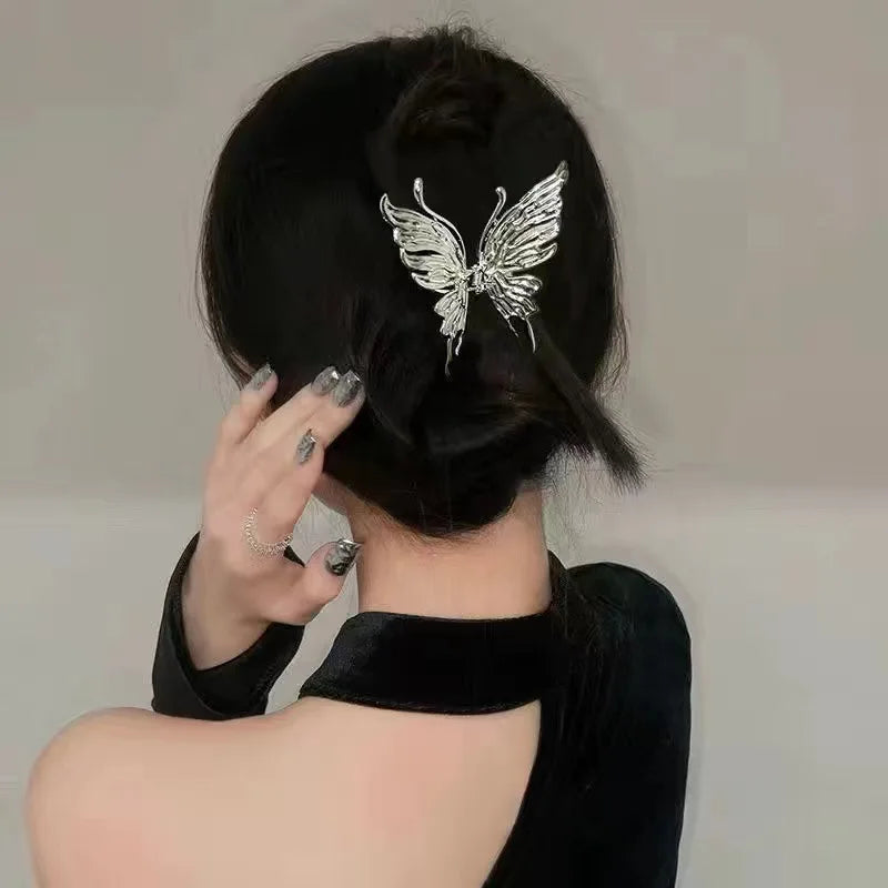 Butterfly Hair Clip Bright Silver Cross Geometric Hairpin Rose Flower Hair Claw Woman Girls Styling Barrette Headdress