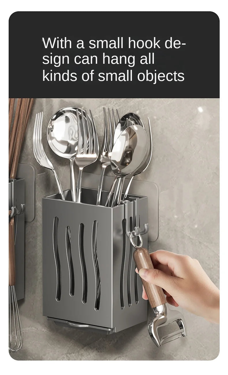 Chopsticks storage box, wall-mounted kitchen shelf without drilling, household chopsticks drainage basket, utensil bowl, chopsti