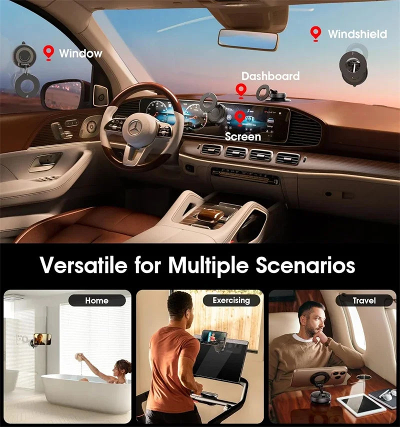 Vacuum Magnetic Suction Cup Phone Mount for Magsafe, 360° Adjustable Magnetic Phone Holder Foldable Portable Cell Phone Holders
