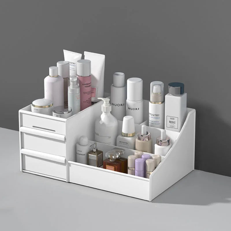 1pc White New Drawer Makeup Storage Box Dormitory Finishing Plastic Shelf Cosmetics Skin Care Dressing Table Desktop