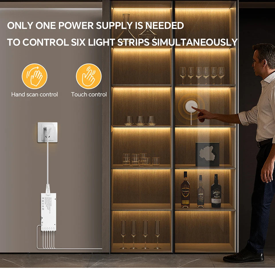 COB Neon Strip Under Cabinet Led Lights Penetrable Wood Dimmable Touch Sensor Wall Lamp,Kitchen Storage Cabinet Lighting Decor