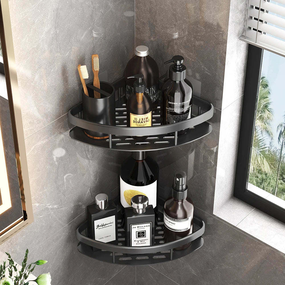 Kitchen wall mounted corner rectangular rack towel rack wall shower shampoo rack drilling-free rack tripod