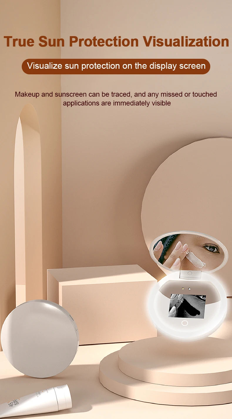 Intelligent UV Resistant Makeup Mirror Portable 2.4-Inch Handheld LED Makeup Mirror Suitable For Travel Sunscreen Makeup Mirrors