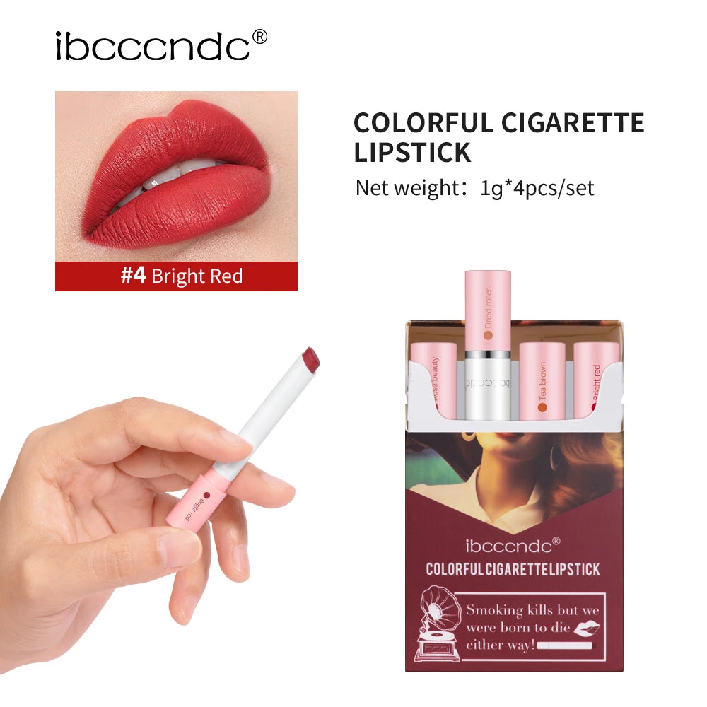 ibcccndc Cigarette Lipstick 4 Colors Popular Lipstick Matte Finish Moisturizing Waterproof Sweatproof Lipstick Makeup