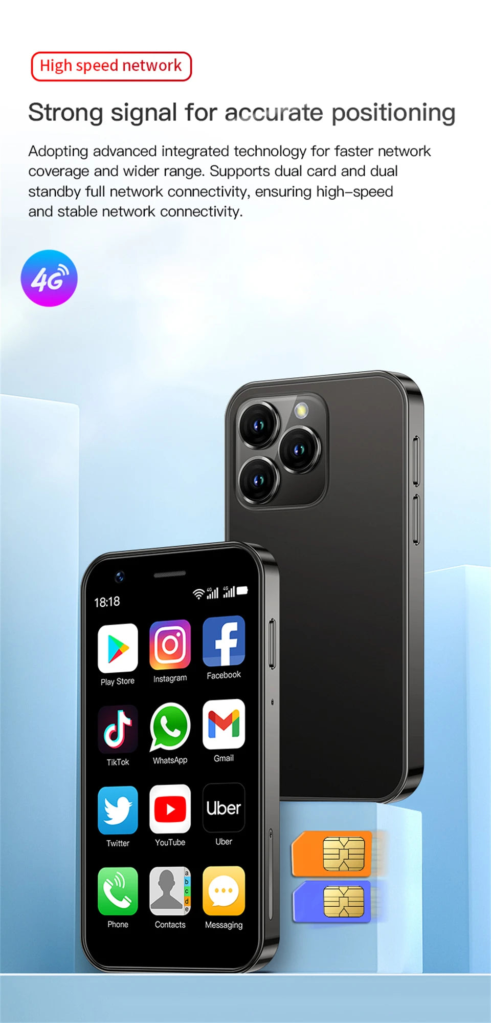 SOYES XS16 Mini Android10.0 Smartphone 4G Network 2GB RAM 16GB ROM 3" Display 5MP Camera Dual SIM With Play Store WhatsAPP