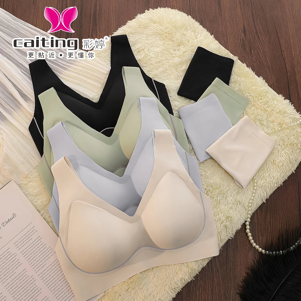 CAITING Seamless Women Underwear Sexy V-neck  Small Chest Gathered Adjustable Support Small Comfortable Thin  With Soft Support