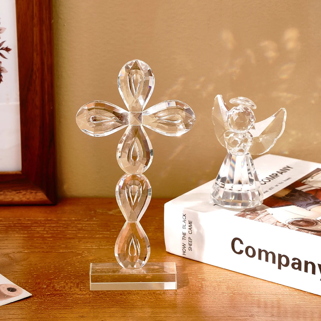 1PC Love Angel and Cross Prism Shaped Glass Crafts, Window Sills Sun Catcher Ornament Prism Light Catching Decorative Crafts