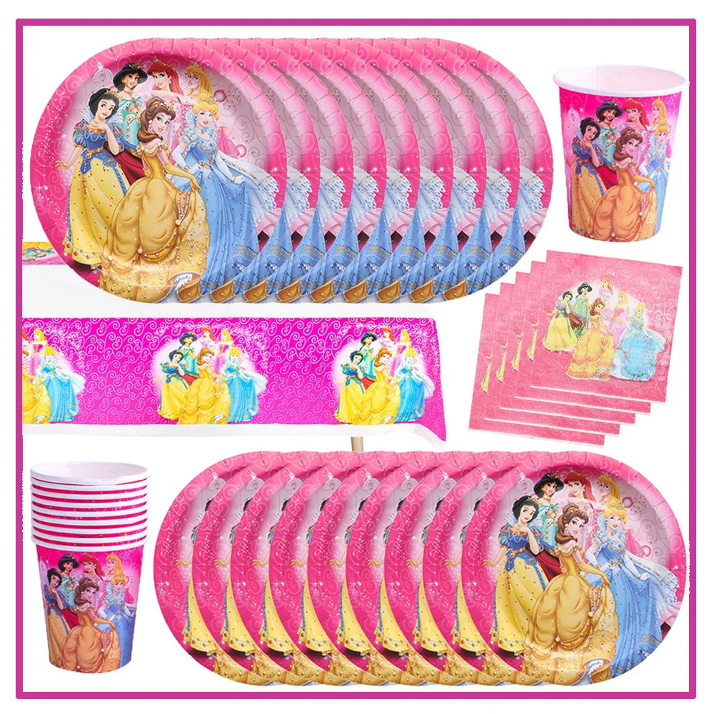Disney Princess Birthday Party Decorations Girls Child Deco Disney Princess Birthday Plate Napkins Cups Tableware Supplies Setup
