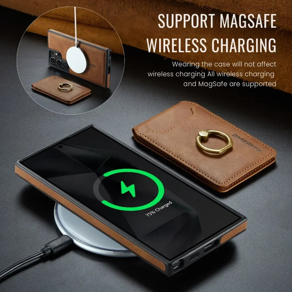2-in-1 Detachable Magnetic Wallet with Card Holder Phone Case for Samsung Galaxy S25 Edge S24 Plus S23 Ultra  Ring Leather Cover