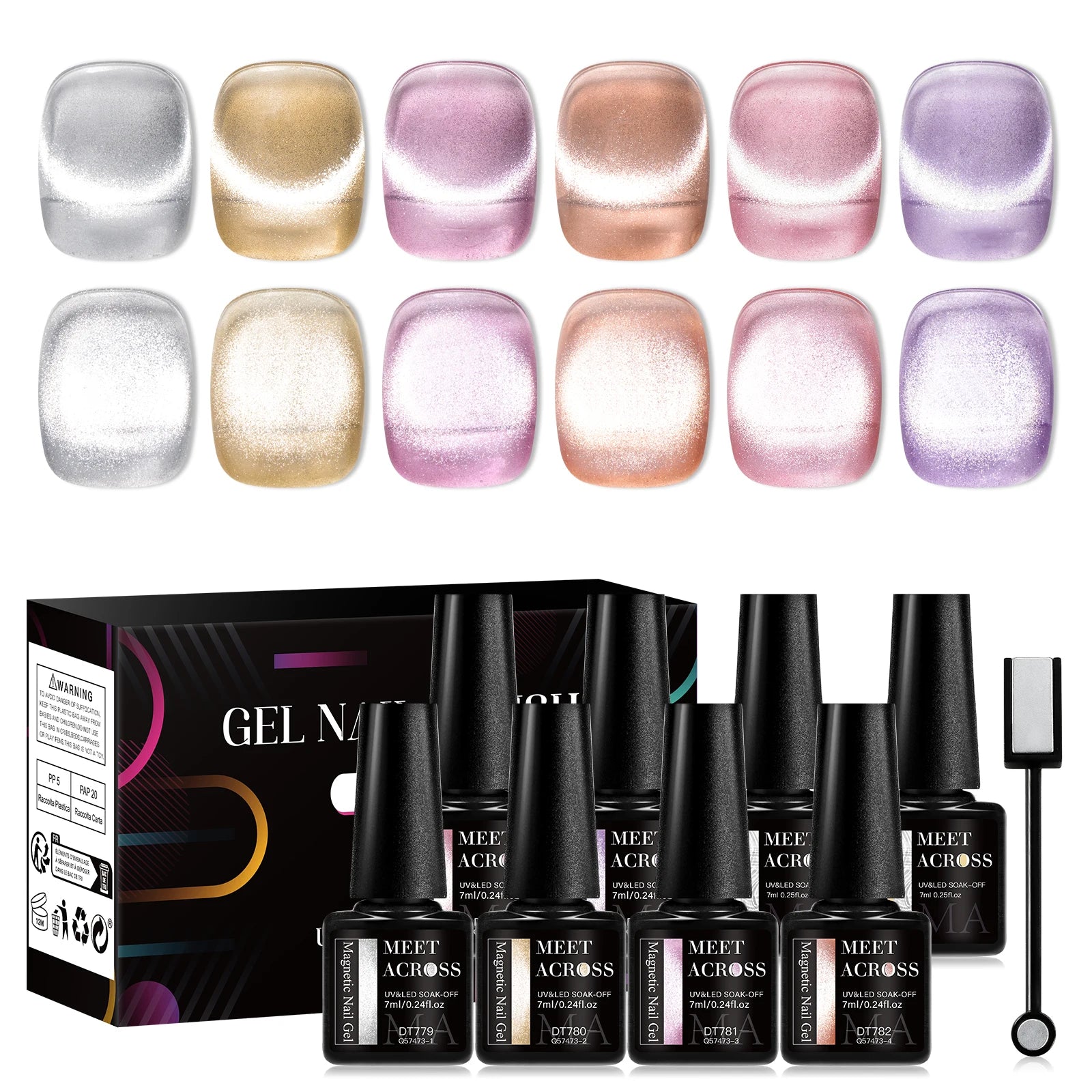 MEET ACROSS 6PCS/SET Cat Magnetic Gel Polish With Magnetic Stick And Box For Nails Semi Permanent Nail Art Gel Varnish Manicure