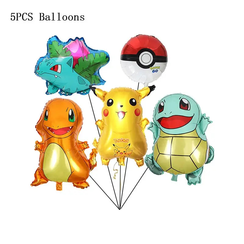 Pokemon Theme Birthday Party Decoration Supplies Cartoon Pokemon Go Tableware Cups Plates Pikachu Balloon For Baby Shower Favors