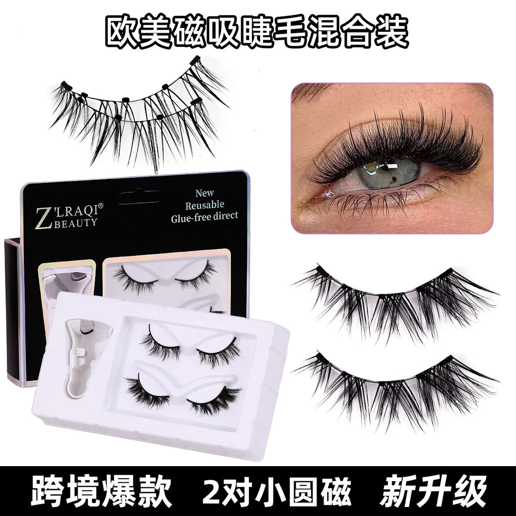 Magnetic Fake Eyelashes Set Reusable 3D Glue-free Waterproof Natural False Eyelashes With Travel-friendly Applicator