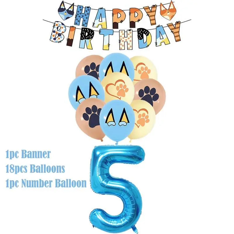 New Cartoon Dogs Birthday Party Decoration Full Set Kit Blue Dog Happy Birthday Plates Napkins Cups Tableware Supplies Kid Favor