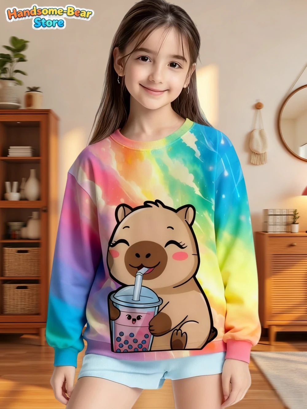 Capybara Sweatshirts Kawaii Cartoon Graphic Kids Hoodie Harajuku Girl Tops Fashion Cute Animals Long Sleeves Children's Clothing