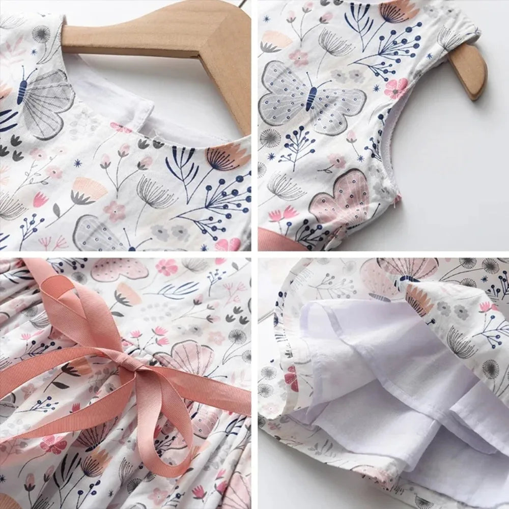 Summer New 3-7 Years Girls Vacation Casual Clothes Sleeveless Sweet Cute Print A-Line Dress 1 Pc Children Fashion Wear