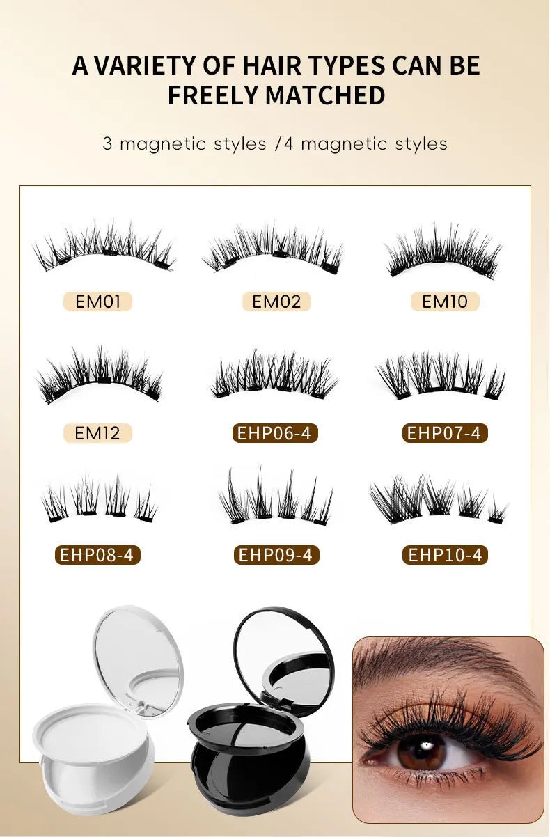 2pairs Magnetic False Eyelashes New Style Glue-Free Mink False Eyelashes Natural Nude Makeup With Mirror Reusable Beauty