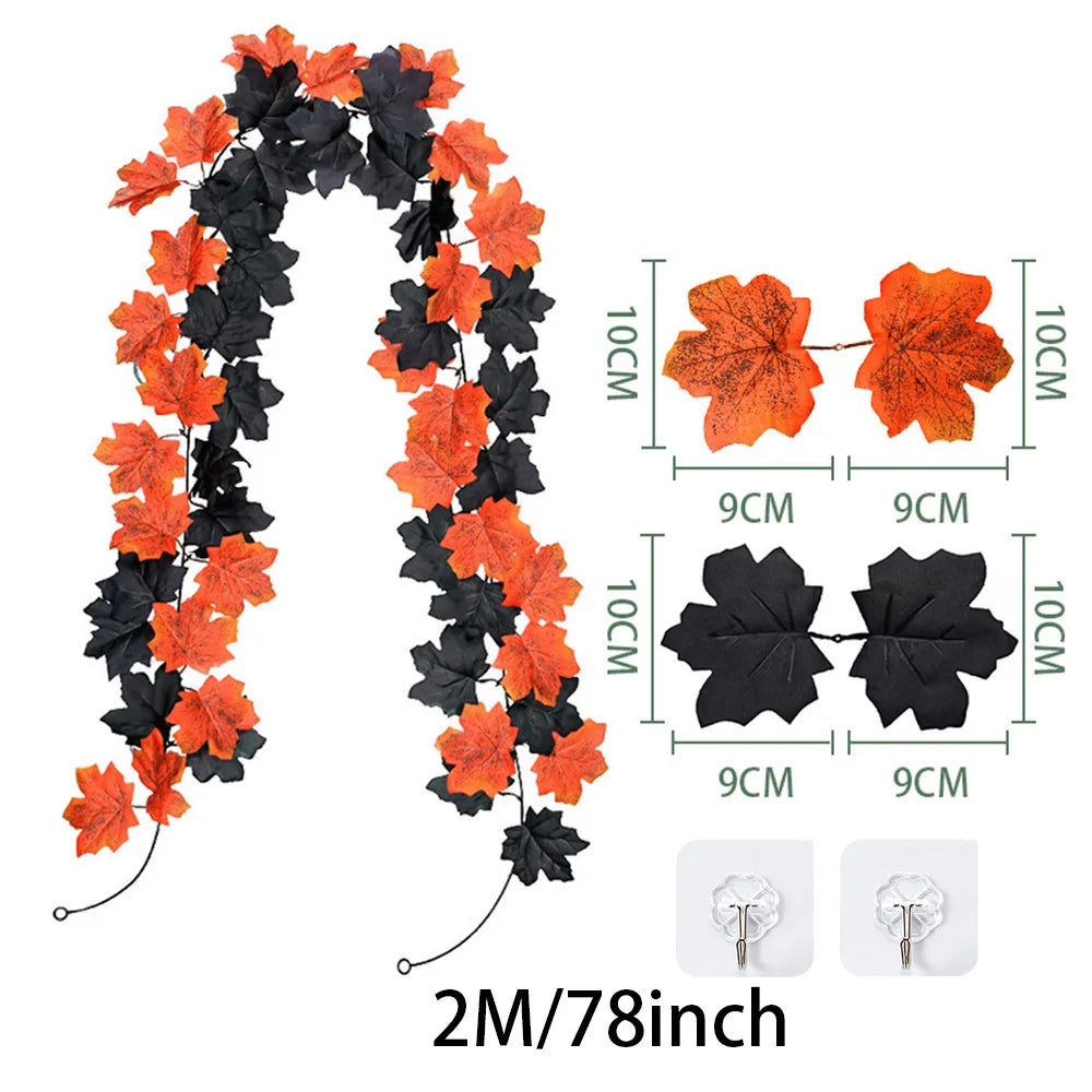 2M Artificial Maple Leaf Garland Autumn Leaves Fake Plant Vine for Fall Festival Wedding Halloween Thanksgiving Room Table Decor