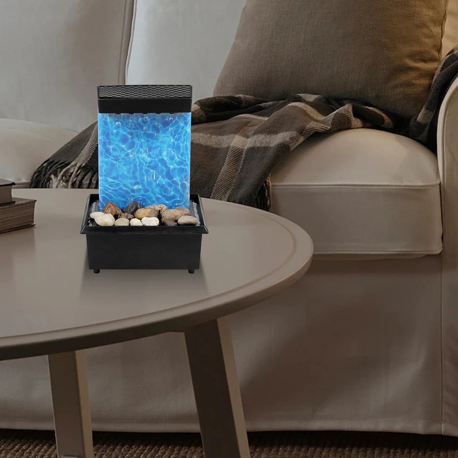 Tabletop Fountain with Light Battery/USB Operated Mini Desktop Waterfall Decoration Creative Flowing Water Fountain Ornaments