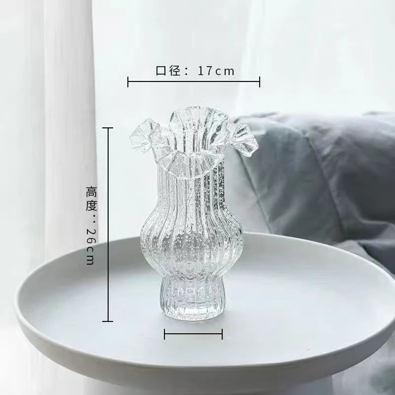 Pleated skirt luminous fluorescent glass vase flower arrangement high value creative simple water rose lily device