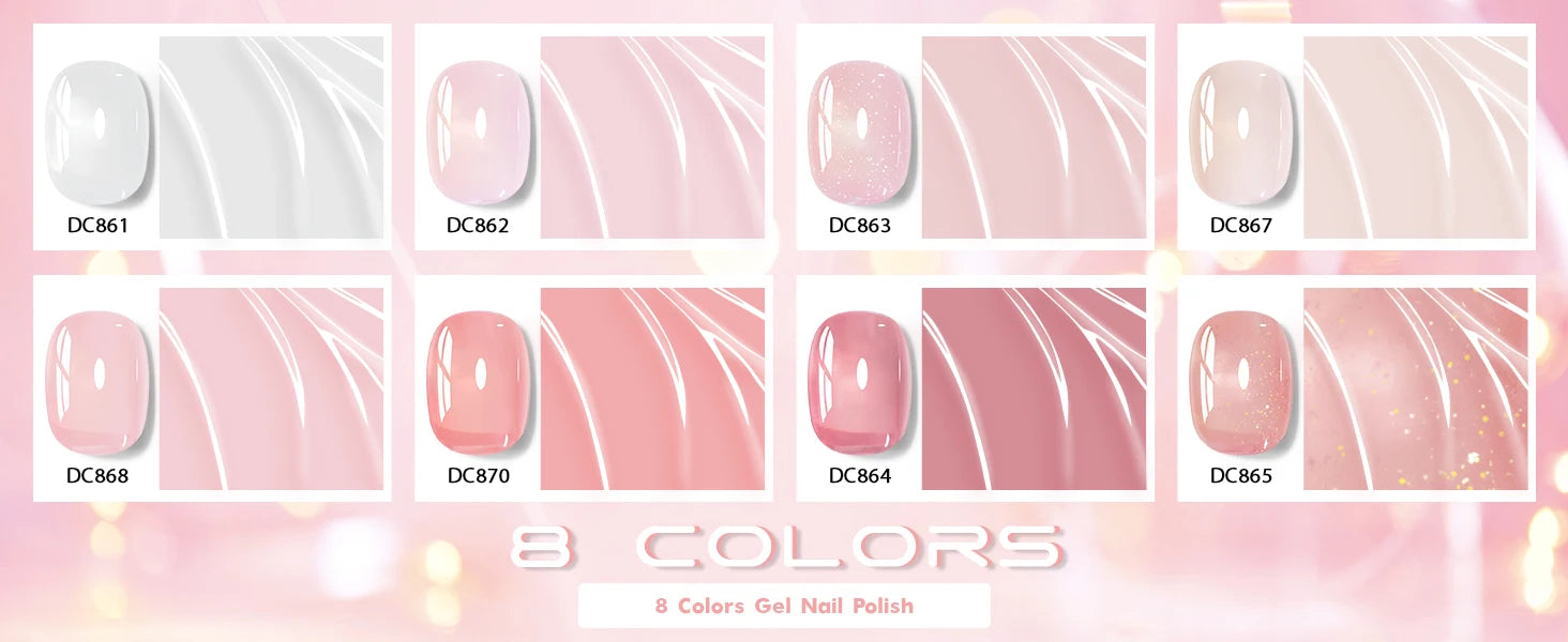 8pcs Nude Jelly Gel Nail Polish Set With Box Translucent Color Semi Permanent Soak Off UV LED Gel Varnish Nail Supplies Manicure