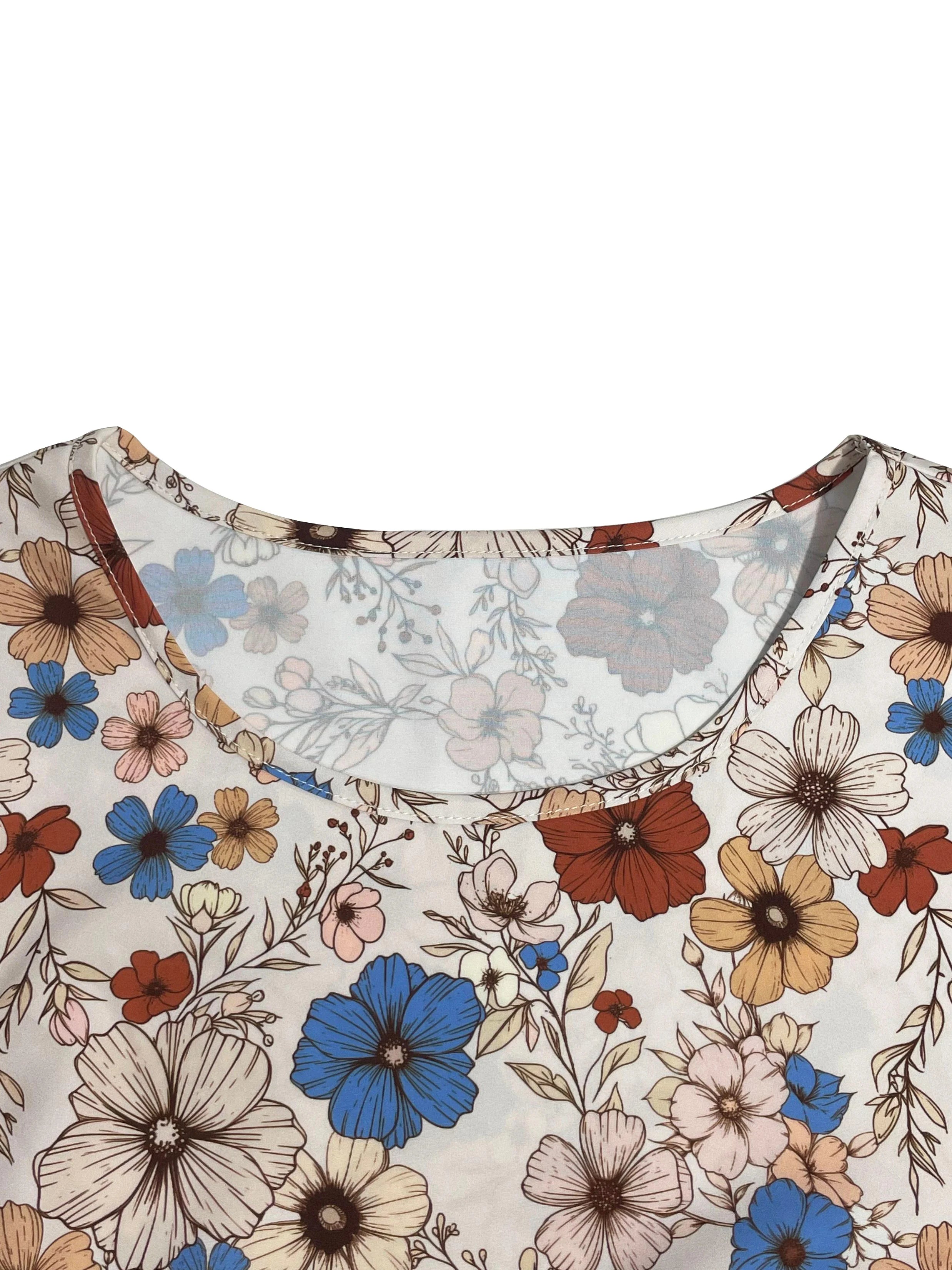 Women's Floral Print Tie Neck Flounce Sleeve Dress, Elegant Fashion Casual Dress for Daily Outdoor Wear, Women Dress for Spring