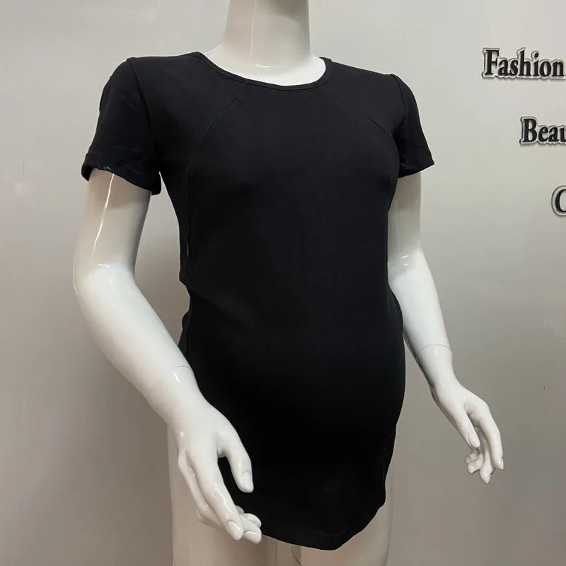 Emotion Moms New Women Maternel T-Shirt Short Sleeve Stretch Cotton Tops Zipper Breastfeeding Loose Pregnant Clothes Big Size