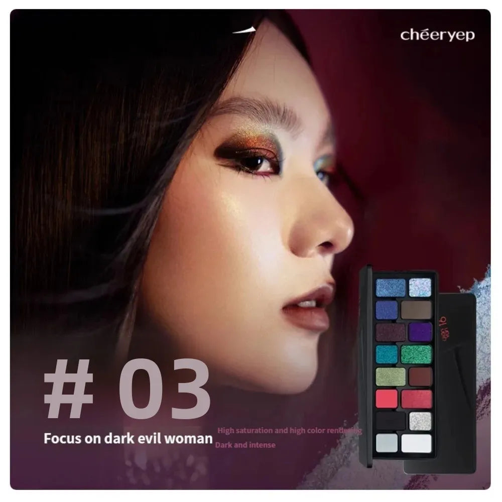 16 Color BLACK Pearl Eyeshadow Palette Waterproof Long-Lasting Diamond Shimmer Sparkling Crystal Eye Makeup Cosmetic CO:03