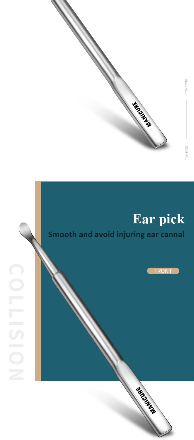 Manicure Set With Morandi Grey Top-Grade Full Grain Cow Leather Packaging Nail Clipper Kits Perfect Gift Friends Family