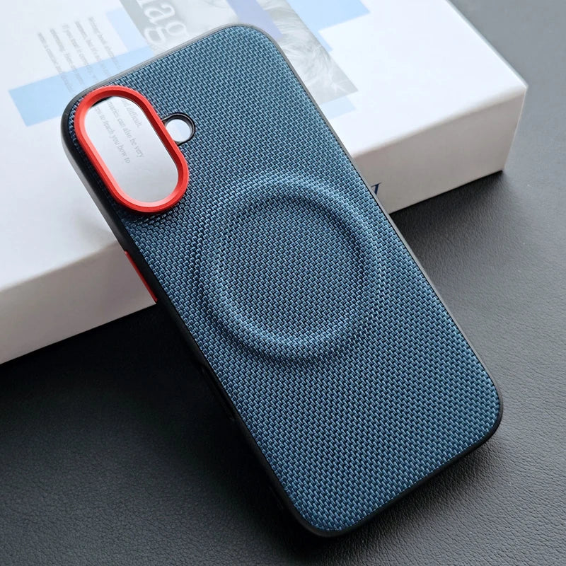 For iPhone 16 15 Pro Max 15 16 Pro Case Luxury Magnetic Soft TPU+Nylon Woven Leather Back Anti-Fingerprint Cover
