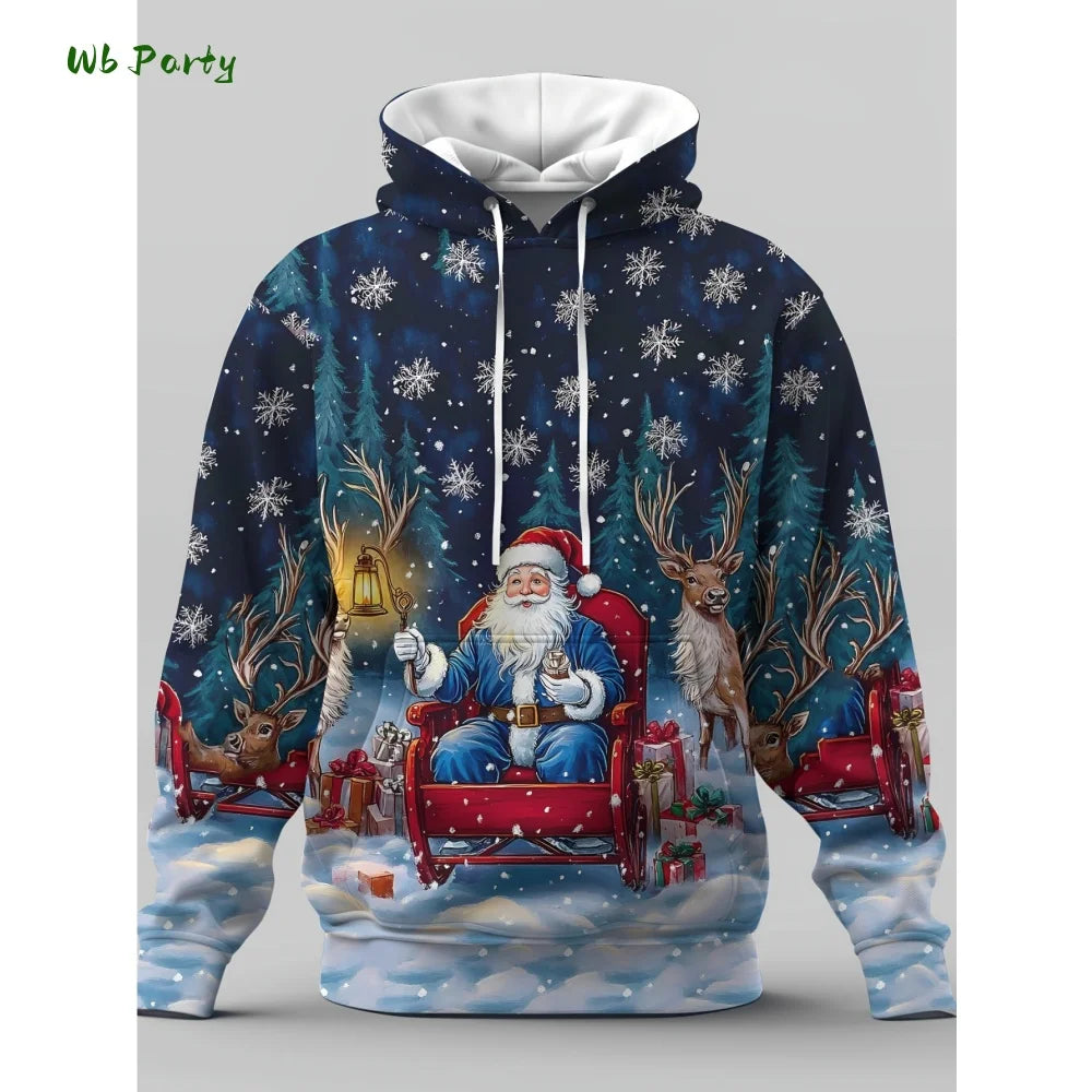 Fashion Men's Hooded Hoodies 3D Prints Christmas Theme Sweatshirt Drawstring Sportwear Long Sleeve Tops Casual Men's Sweatshirt