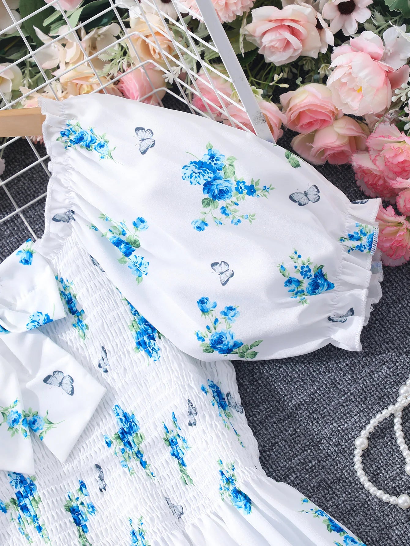 New Children Clothes Teen Girl Dresses Summer Blue Floral Long Big Kids Party Dress Fashion Elegant Pretty 13 14 15 16Yrs Old