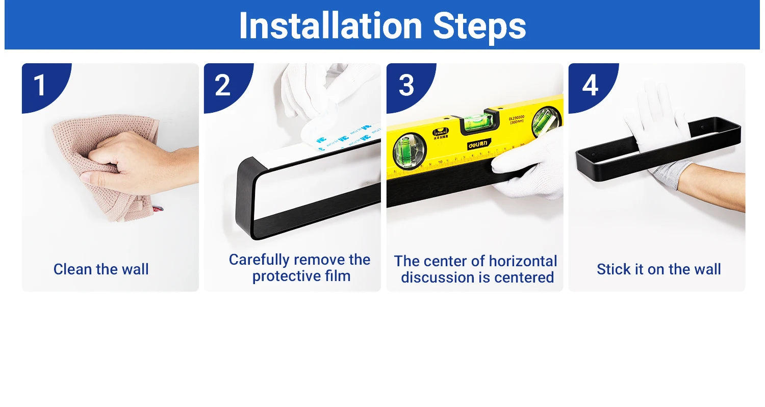 Bathroom Towel Rack Towel Holder 20/30/40CM Black Towel Bar No drill Wall Mount Stainless Steel Kitchen Cabinet Storage