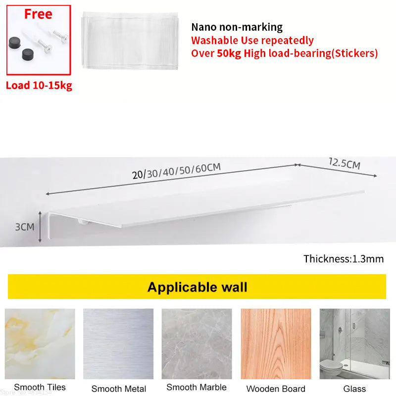Small Shelf Without Drilling Shampoo Holder Bathroom Wall Floating White Shelves Stick Bath Organizer for Kitchen Accessories