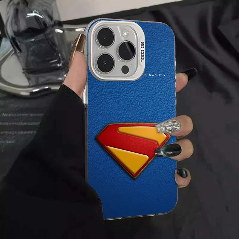 1PC Cartoon S-Superman Phone Case Phone Case IMD color silver shell For iPhone 16 15 14 13 12 11 Pro Max Plus