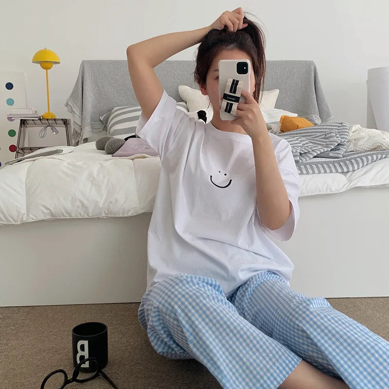 Women's 2-Piece Pajamas Homewear Spring And Autumn Pajamas Summer Pajamas Women's Short-Sleeved Trousers Casual Homewear Sets