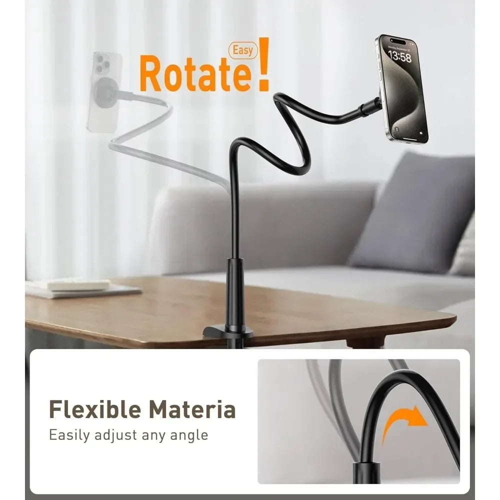Magnetic Mobile Phone Stand Gooseneck Office Home 360° Rotation Bed Table Foldable Holder with Metal Rings for iPhone 16 15 14